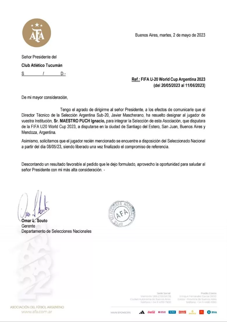 Maestro Puch a la Selección