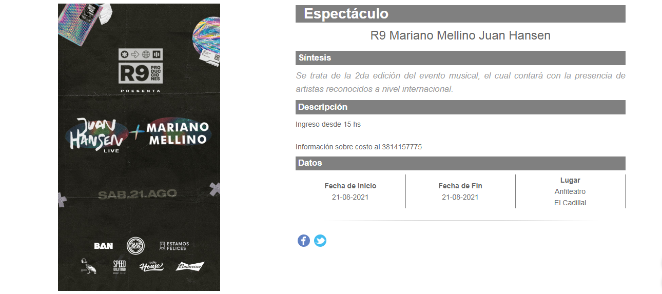 Captura página del ente de turismo