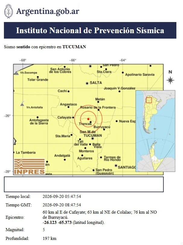 Temblor en Tucumán 