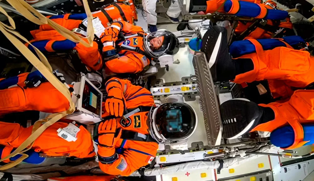 Los astronautas de la misión Artemis en la nave Orion, Captura de video TN