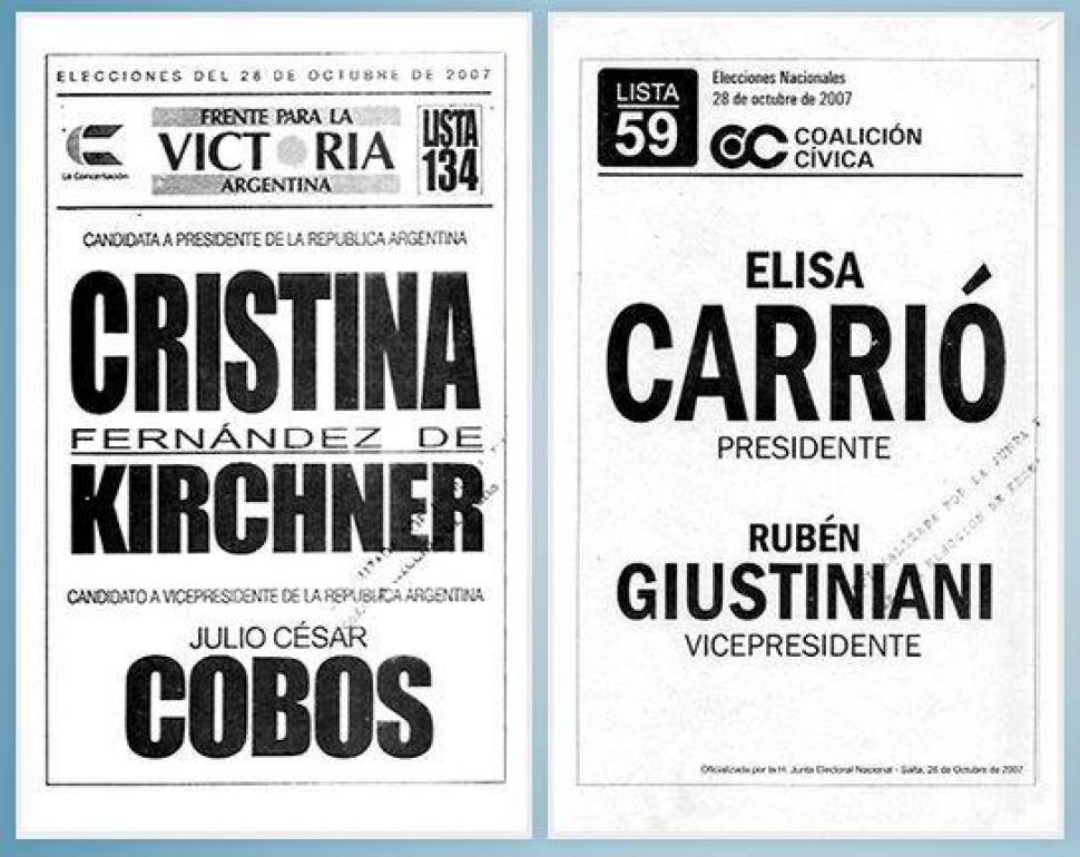 2007: Cristina Kirchner 45,28% - Elisa Carrió 23,05%
