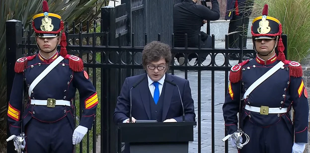 Captura de video, discurso de Milei en el Día del veterano y caidos en Malvinas