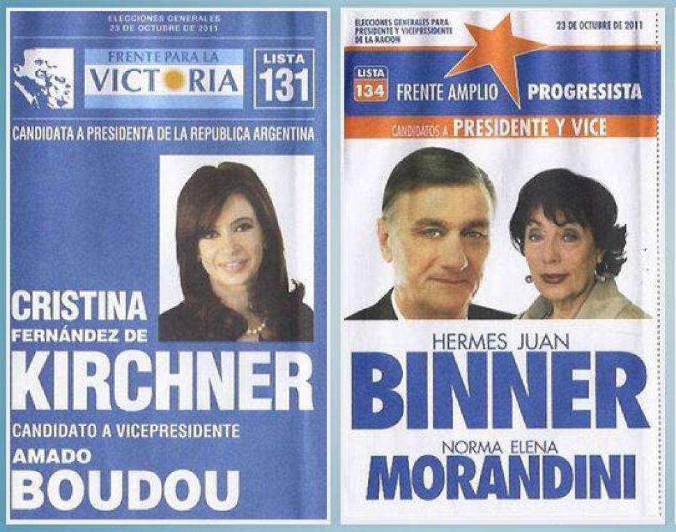 2011: Cristina Kirchner 54,11% - Hermes Binner 16,81%