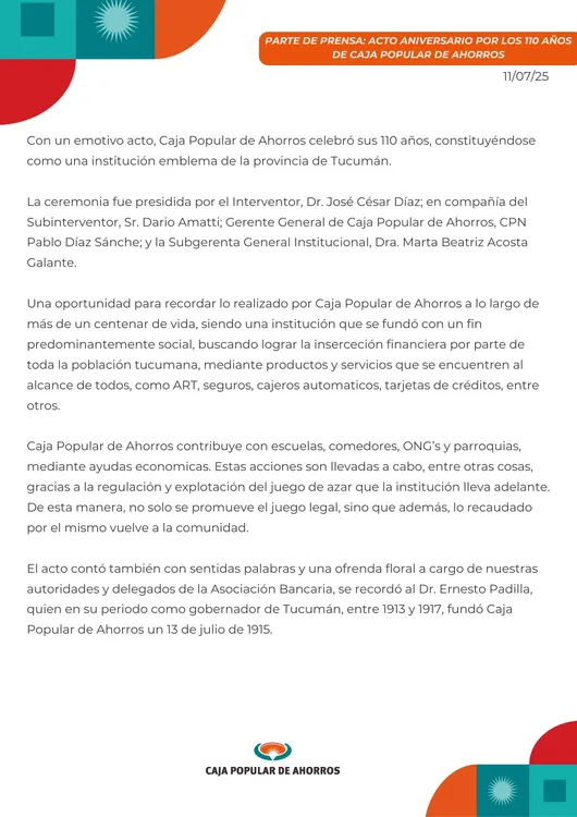 Parte de Prensa - Aniversario